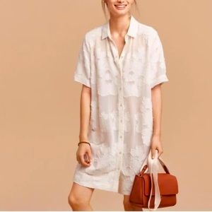 Aritzia White Sheer Floral Embroidery Tunic Dress, Size M